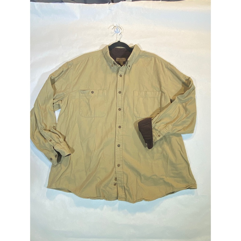 Tan Faded Glory Button Down Corduroy Trim Canvas Shirt XL Mens